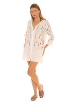 Floral & Leaf Embroidered Three-Quarter Sleeve Button-Up Tunic - Shoreline Wear, Inc.