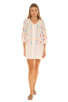 Floral & Leaf Embroidered Three-Quarter Sleeve Button-Up Tunic - Shoreline Wear, Inc.