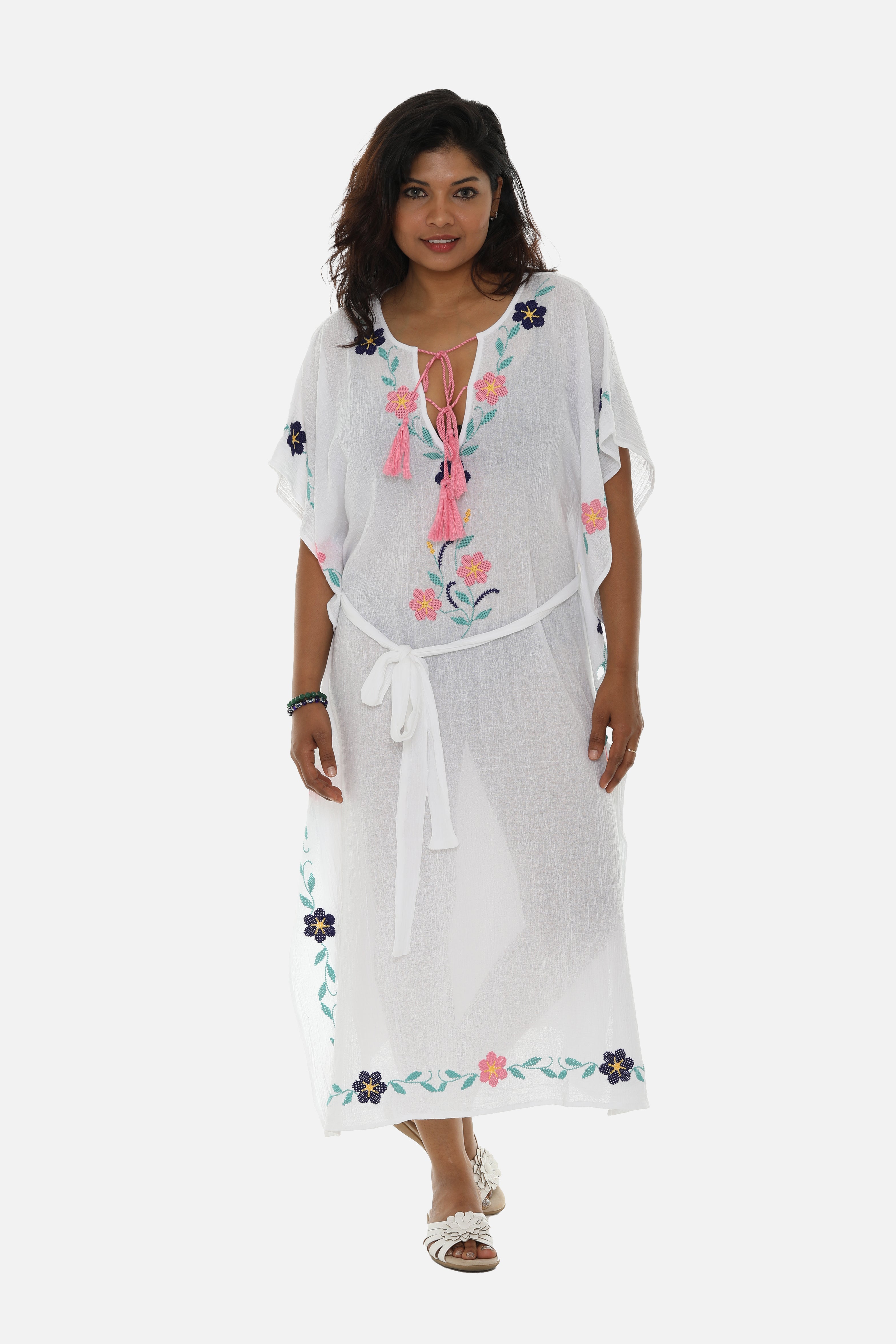 Pastel Embroidered Long Kaftan For Women