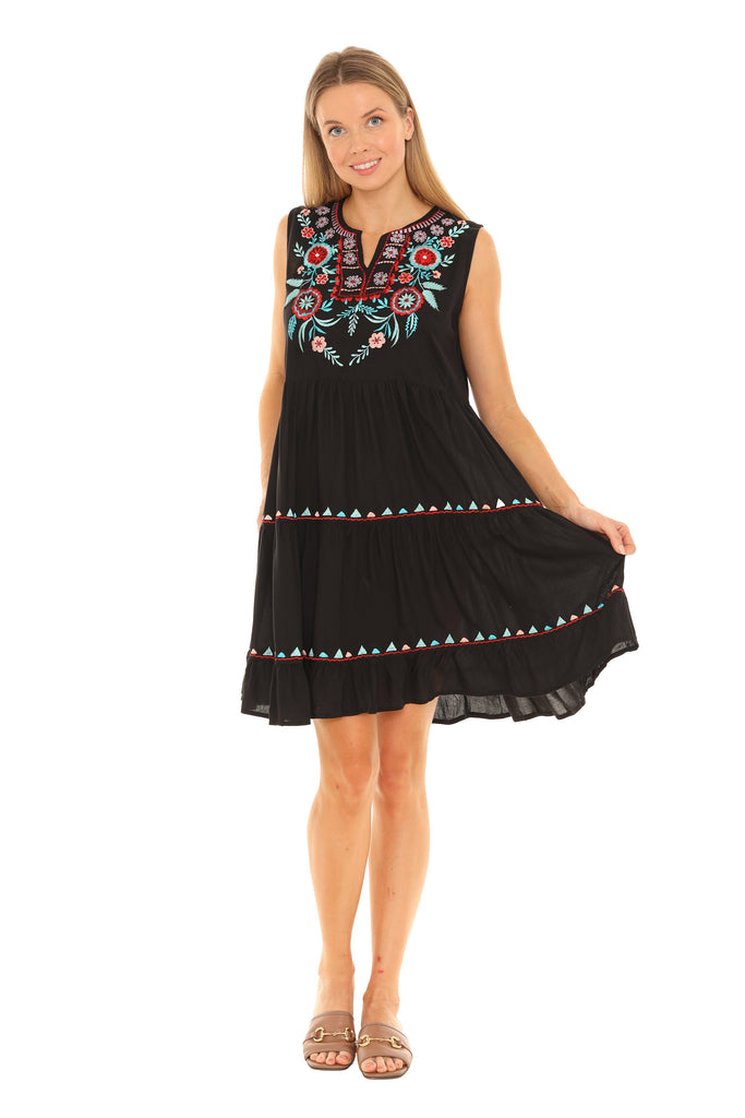 Black & Multi Floral Embroidered Dress - Shoreline Wear, Inc.