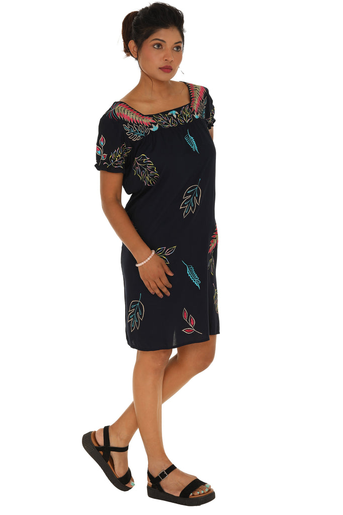 Leaf Embroidered With short Sleeves Dress - Shoreline Wear, Inc.