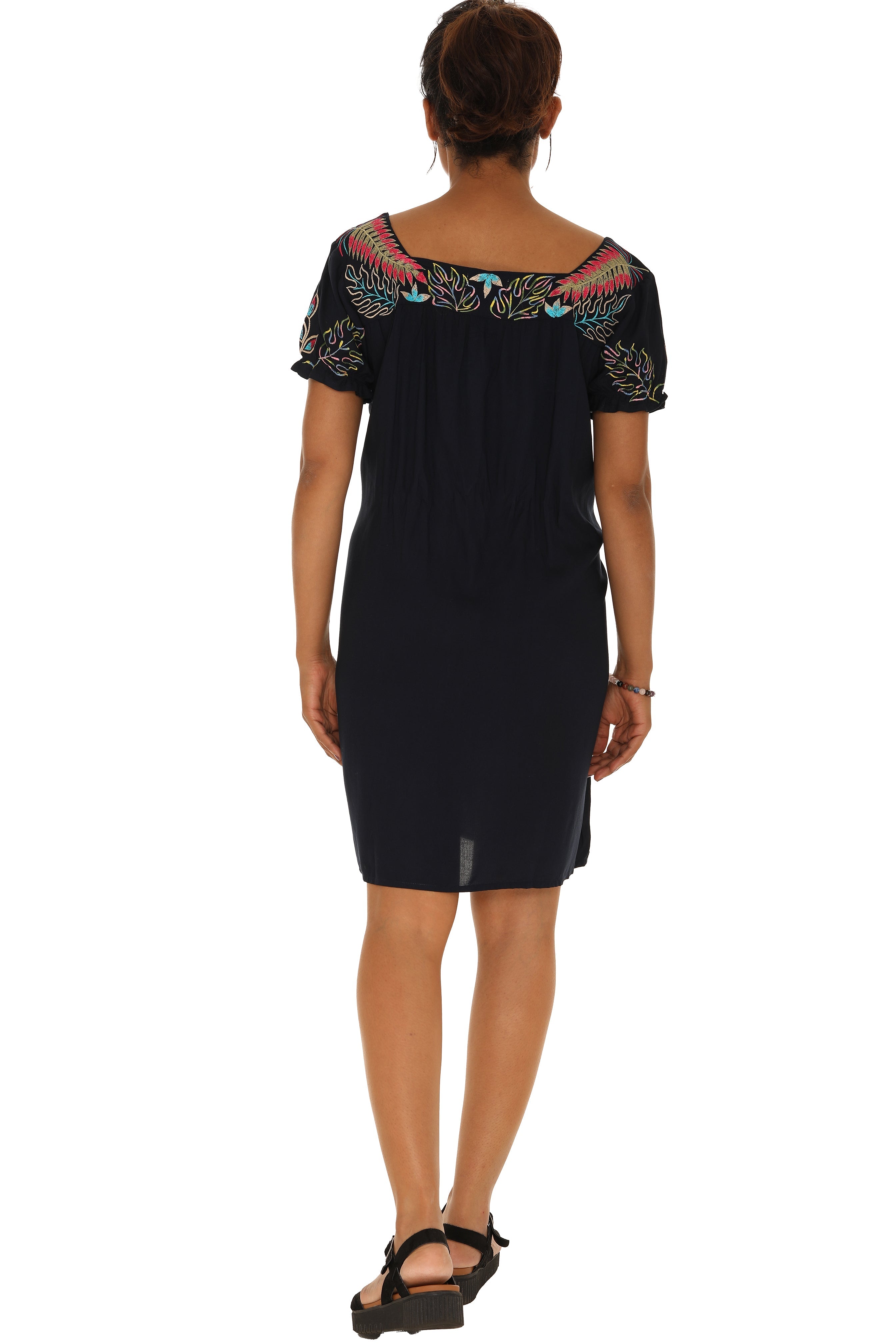 Leaf Embroidered With short Sleeves Dress - Shoreline Wear, Inc.