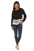 Crew Neck Shirt and Pants with Tie Dye Patterned Edge (Top and Bottom Set) - Charming Charlie