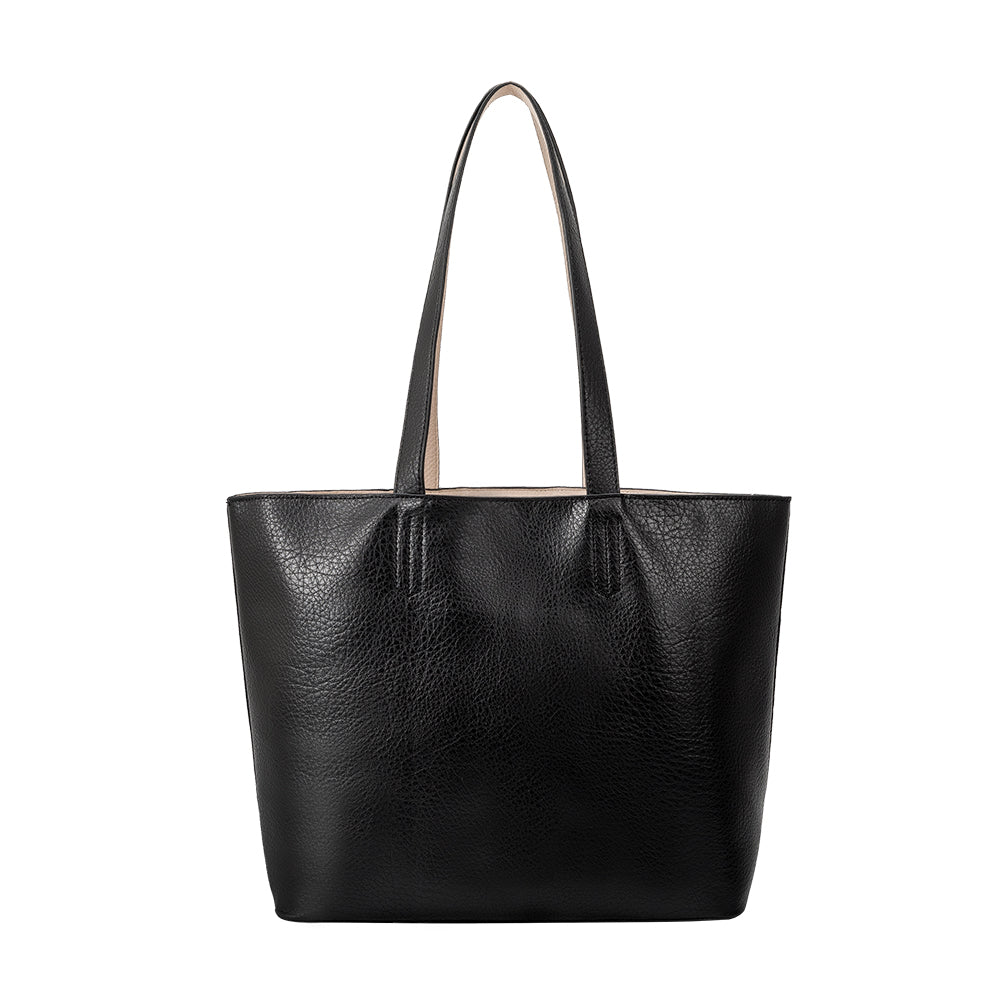 Melie Bianco Luxury Vegan Leather Denise Large Tote Bag in Black