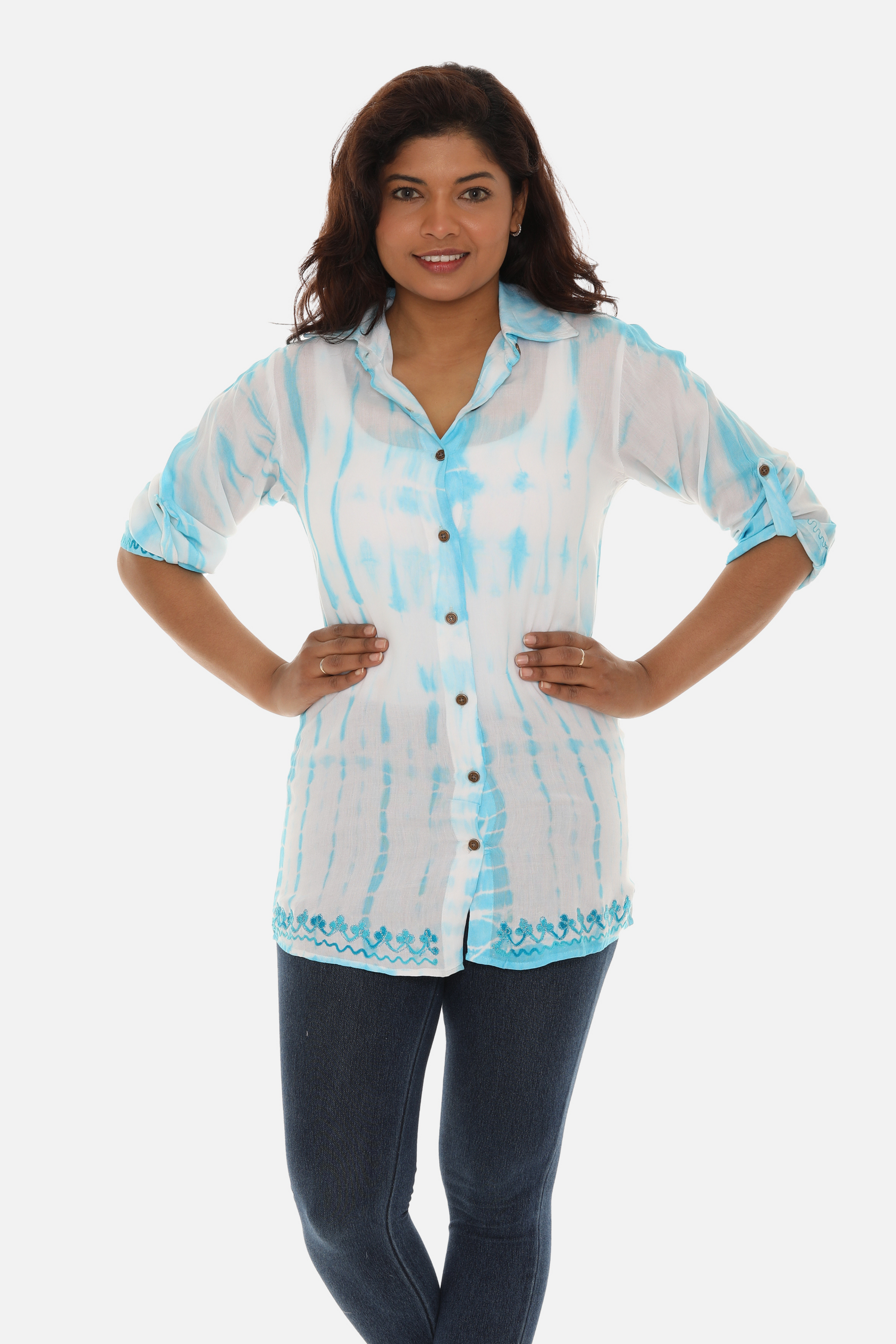tie dye dress shirt Women's Trendy Tie Dye Button Down Shirt 4X / TURQ