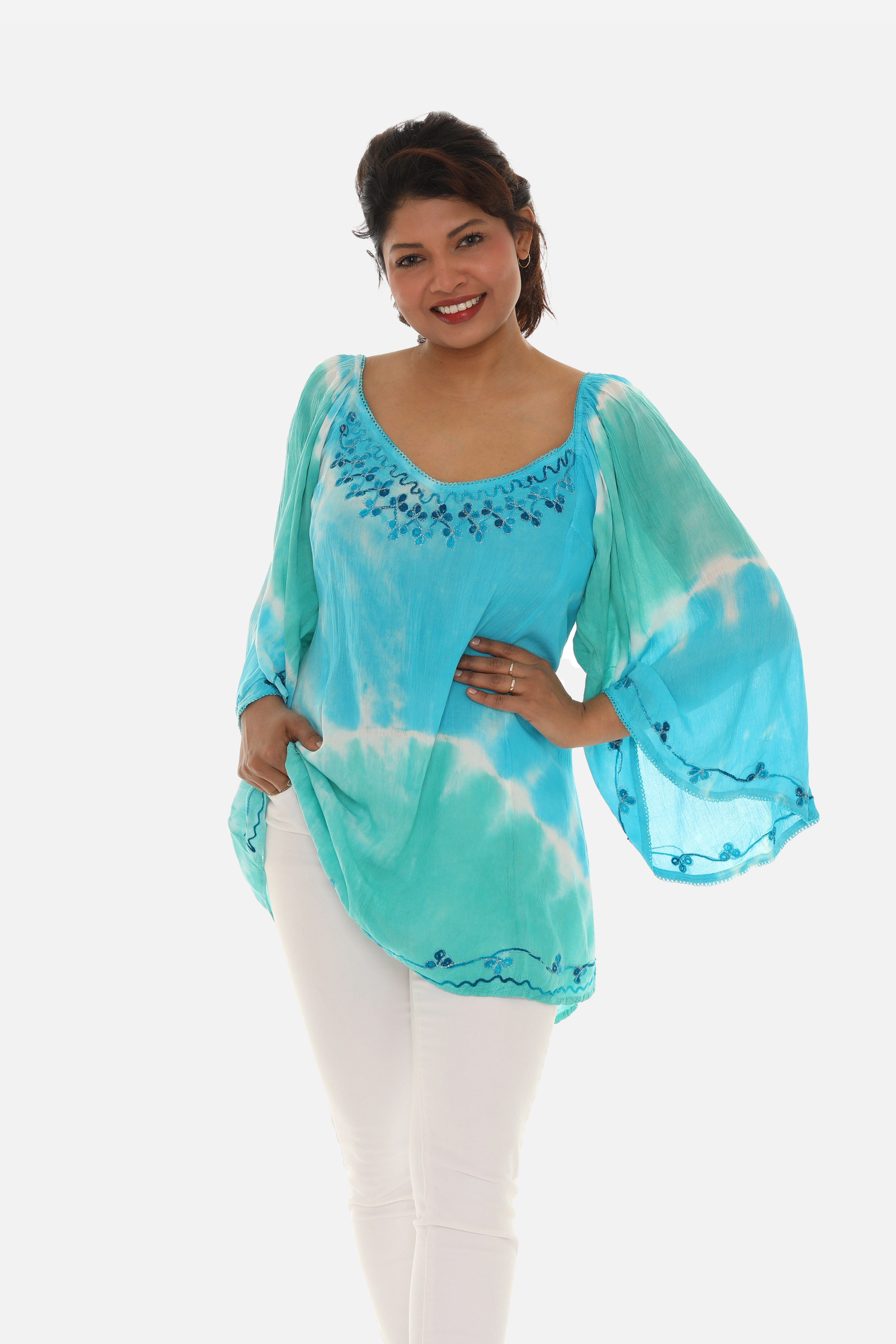 Tie-Dye Balloon-Sleeve Top