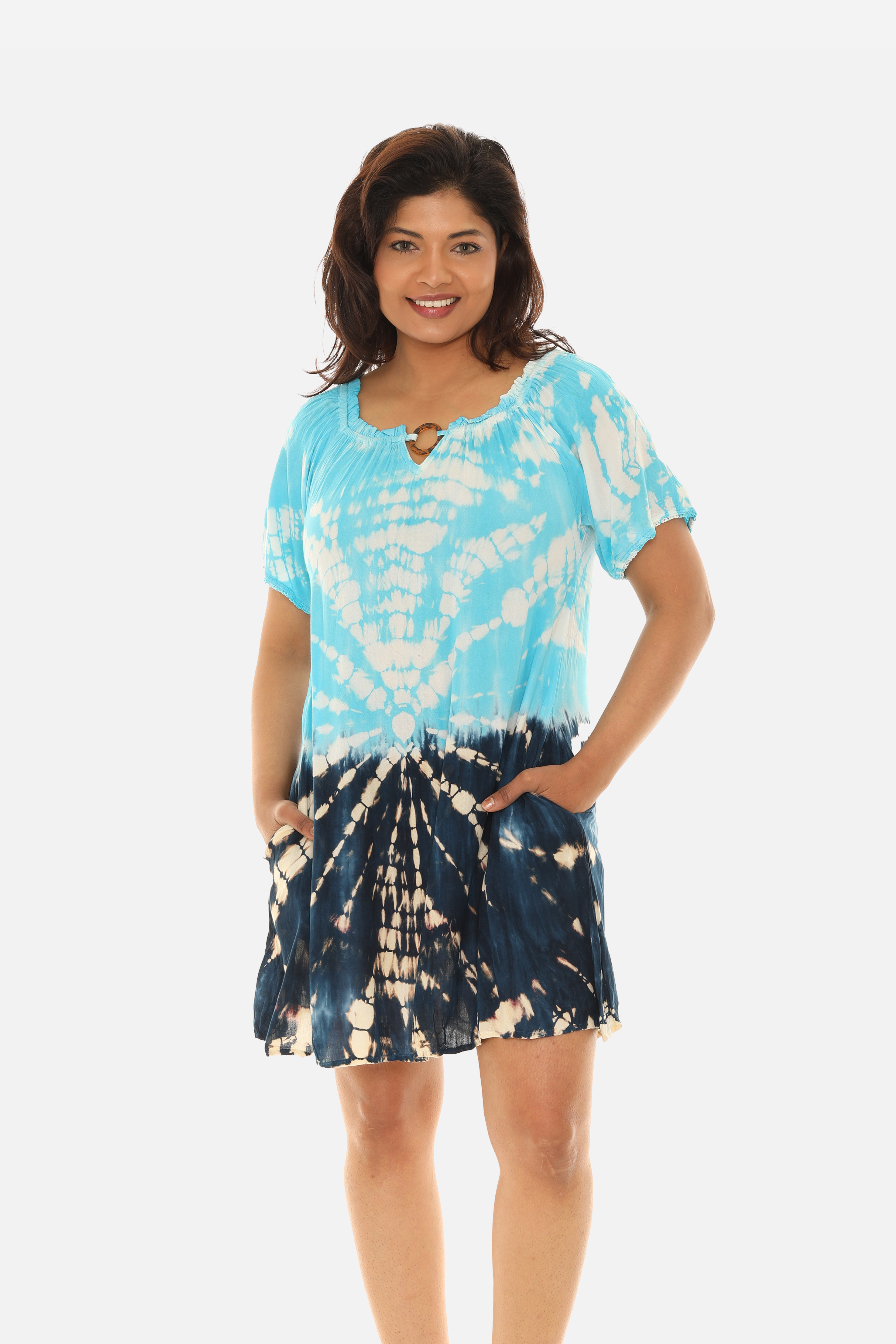 Boho Chic Tie Dye Dress with Keyhole Neckline 4X / GREY