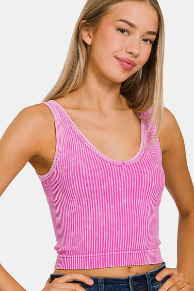 Zenana Washed Ribbed Cropped Tank - Charming Charlie