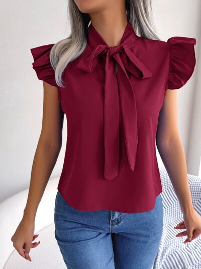 Tie  Neck Cap Sleeve Blouse - Charming Charlie
