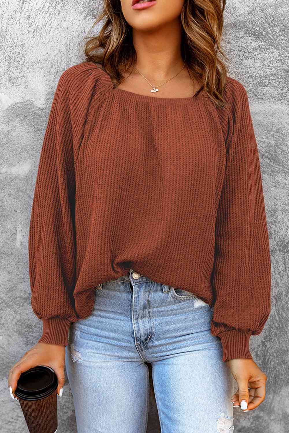 Square Neck Waffle-Knit Top - Charming Charlie