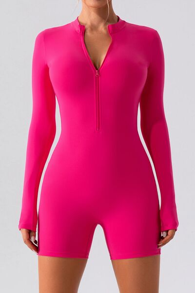 Half Zip Long Sleeve Active Romper - Charming Charlie