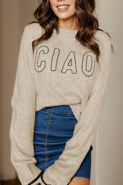 CIAO Round Neck Dropped Shoulder Sweater - Charming Charlie