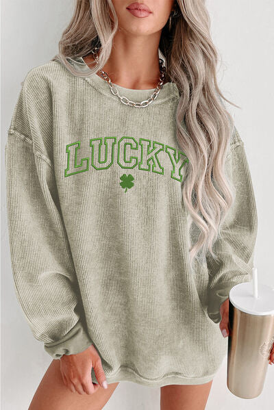 LUCKY Round Neck Dropped Shoulder Sweatshirt - Charming Charlie