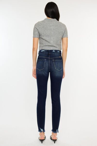 Kancan Full Size Cat's Whiskers Raw Hem High Waist Jeans - Charming Charlie