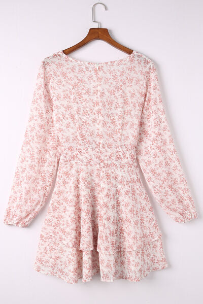 Floral Surplice Balloon Sleeve Layered Dress - Charming Charlie