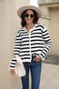 Striped Round Neck Button-Down Dropped Shoulder Cardigan main image 0