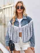 Tassel Button Up Dropped Shoulder Denim Jacket - Charming Charlie