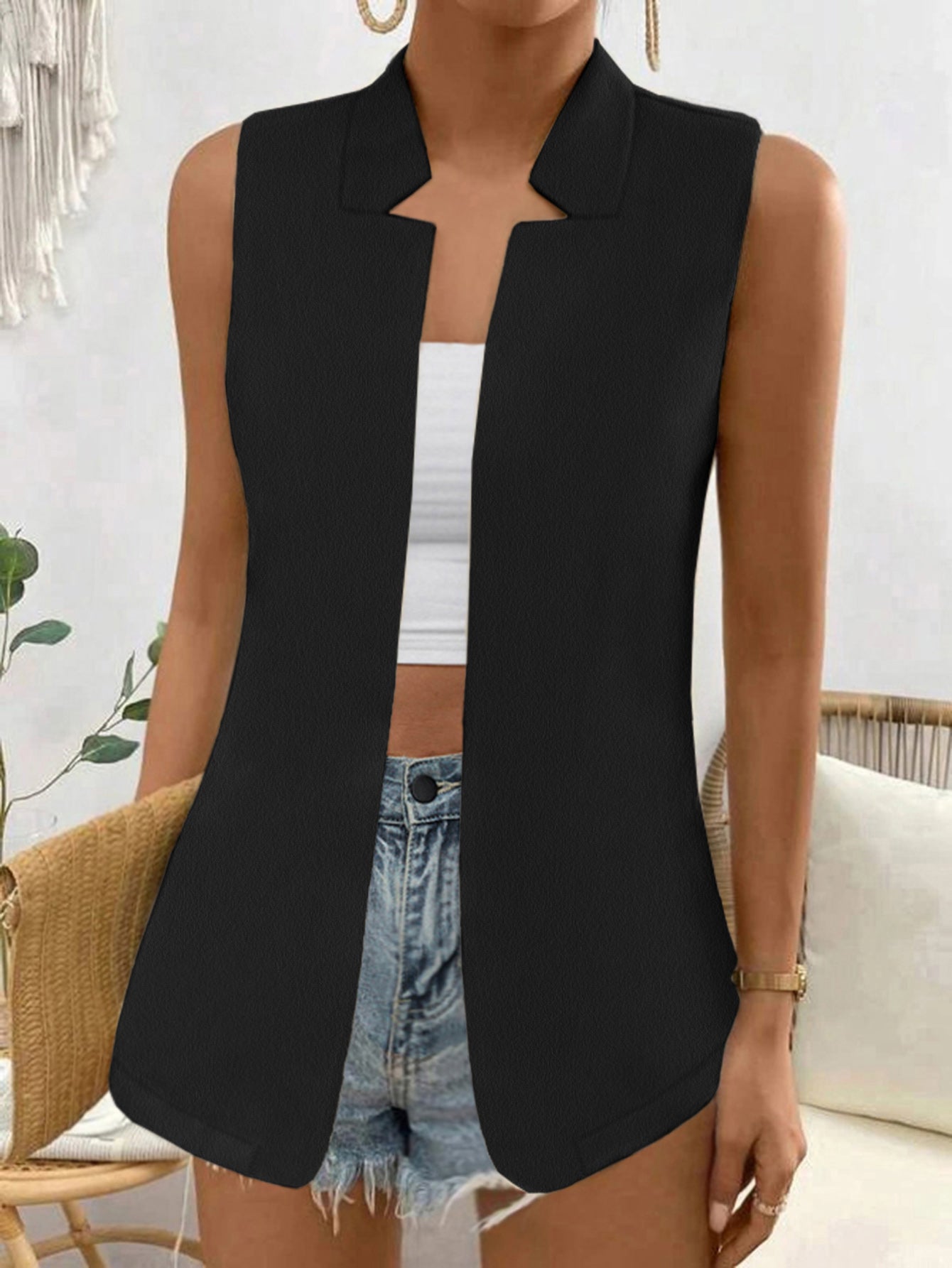 Open front sleeveless vest hotsell