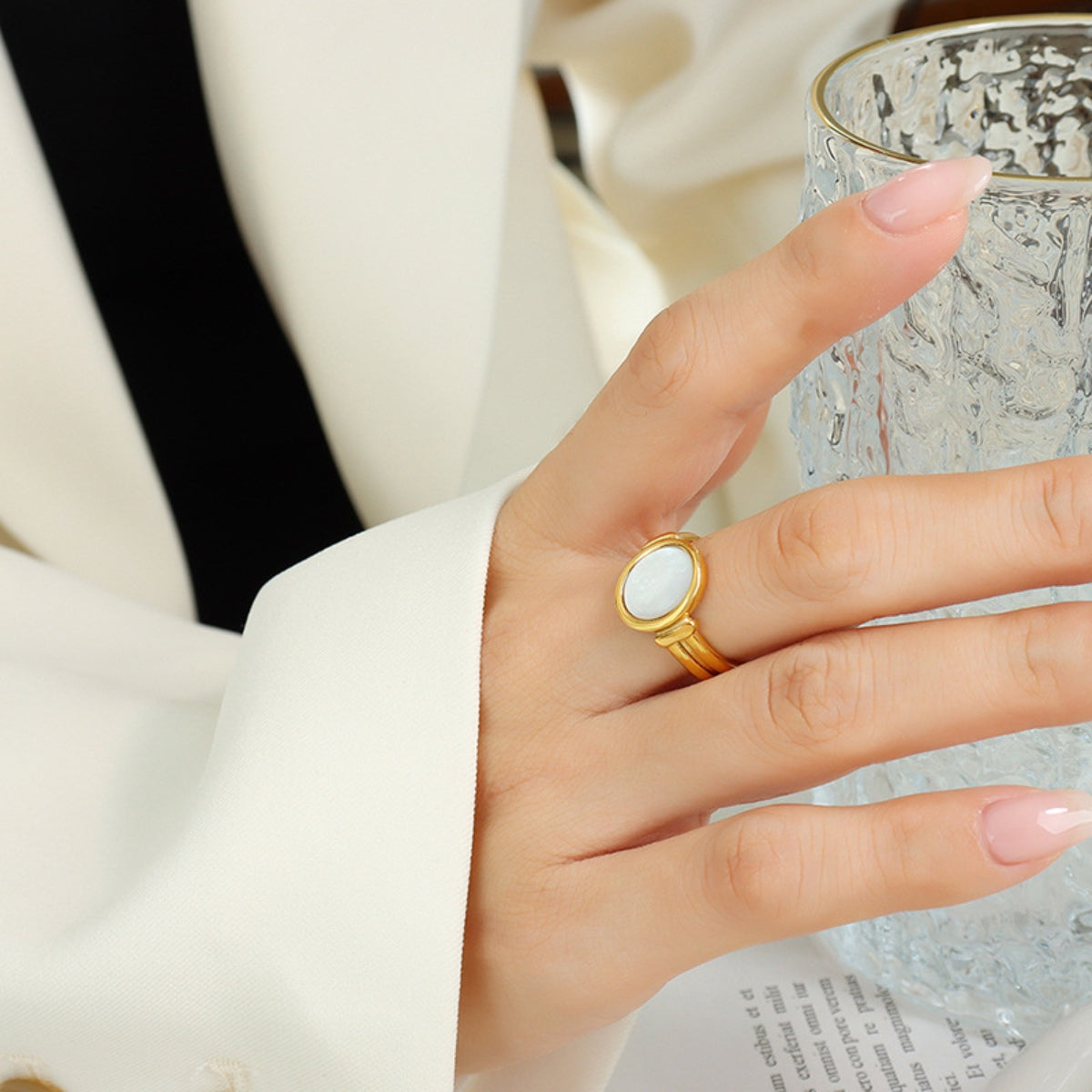 Titanium Steel White Sea Shell Ring - Charming Charlie