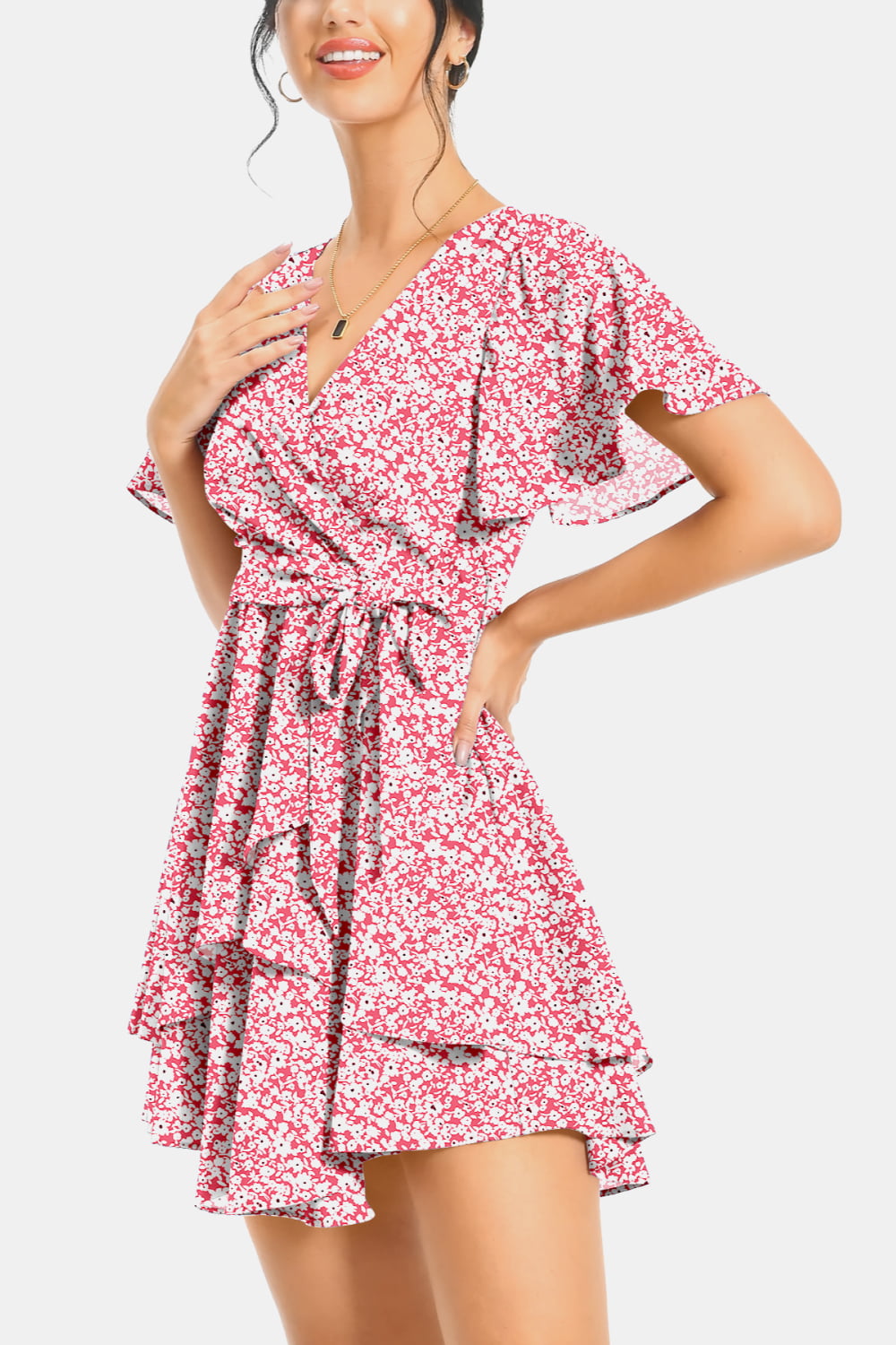 Flutter Sleeve Surplice Tie Waist Dress