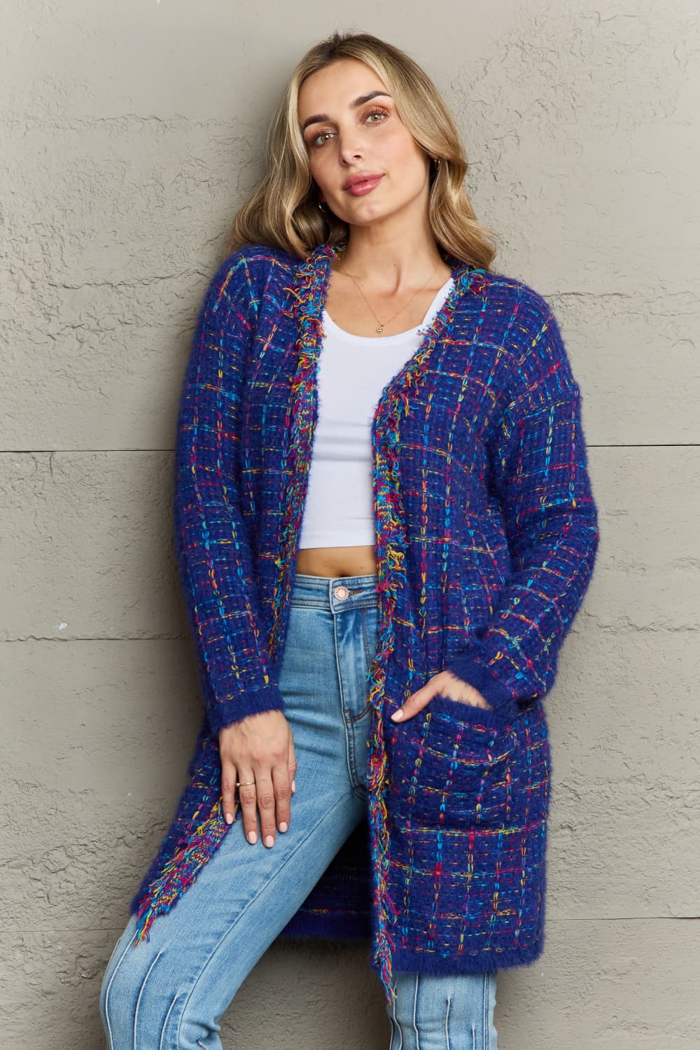 Blue deals plaid cardigan