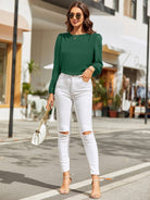 Round Neck Long Sleeve Blouse - Charming Charlie