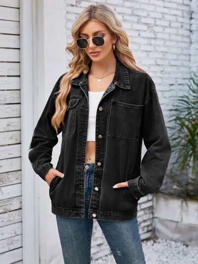 Pocketd Button Up Detachable Hooded Denim Jacket - Charming Charlie