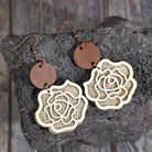Wooden Alloy Rose Shape Dangle Earrings - Charming Charlie