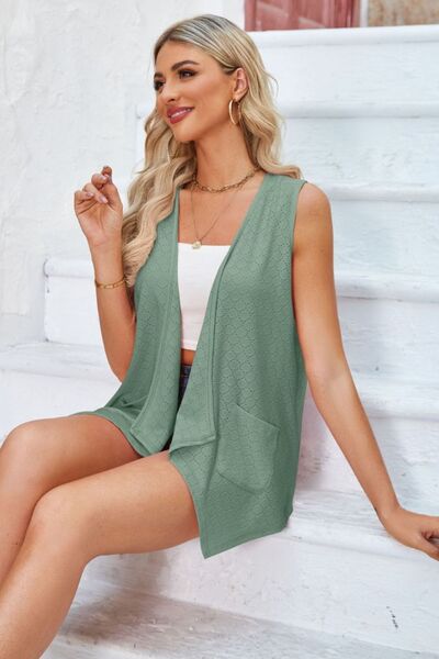 Eyelet Open Front Sleeveless Cardigan – Charming Charlie