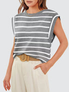 Striped Round Neck Cap Sleeve T-Shirt - Charming Charlie