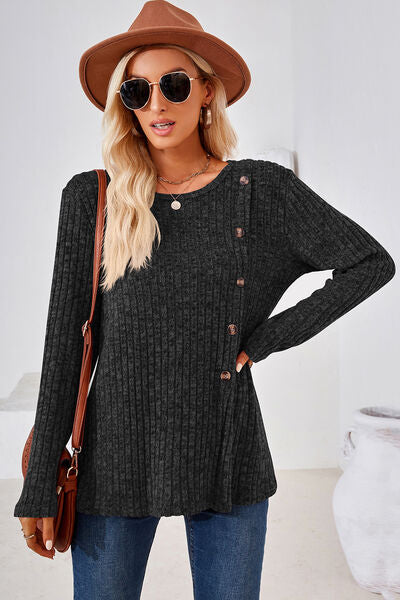 Round Neck Long Sleeve T-Shirt - Charming Charlie