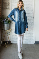 Veveret Pocketed Button Up Washed Denim Shirt - Charming Charlie