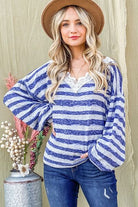 And The Why Striped Lace Detail V Neck Top - Charming Charlie
