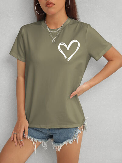 Heart Round Neck Short Sleeve T-Shirt - Charming Charlie