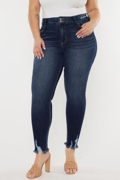Kancan Full Size Cat's Whiskers Raw Hem High Waist Jeans - Charming Charlie