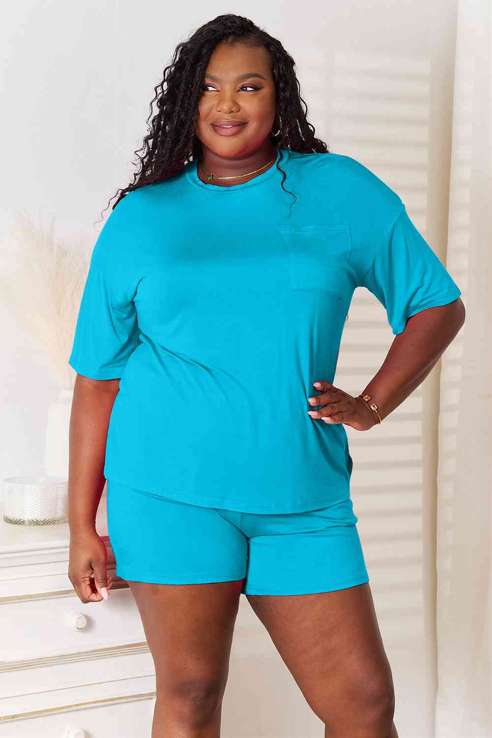 Basic Bae Full Size Soft Rayon Three-Quarter Sleeve Top and Shorts Set main image 1