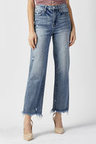 RISEN High Waist Raw Hem Straight Jeans - Charming Charlie