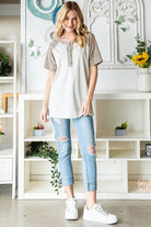 Heimish Full Size Animal Print Half Button Short Sleeve Top - Charming Charlie