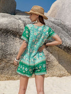 Tied Printed Short Sleeve Romper - Charming Charlie