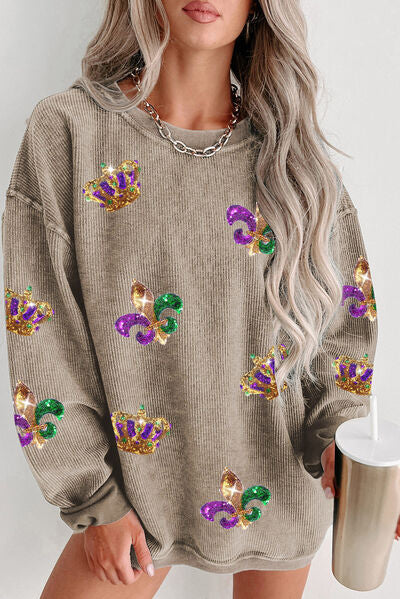 Nutcracker SEQUIN MARDI GRAS PATCHES AND EMBROIDERY PULLOVER