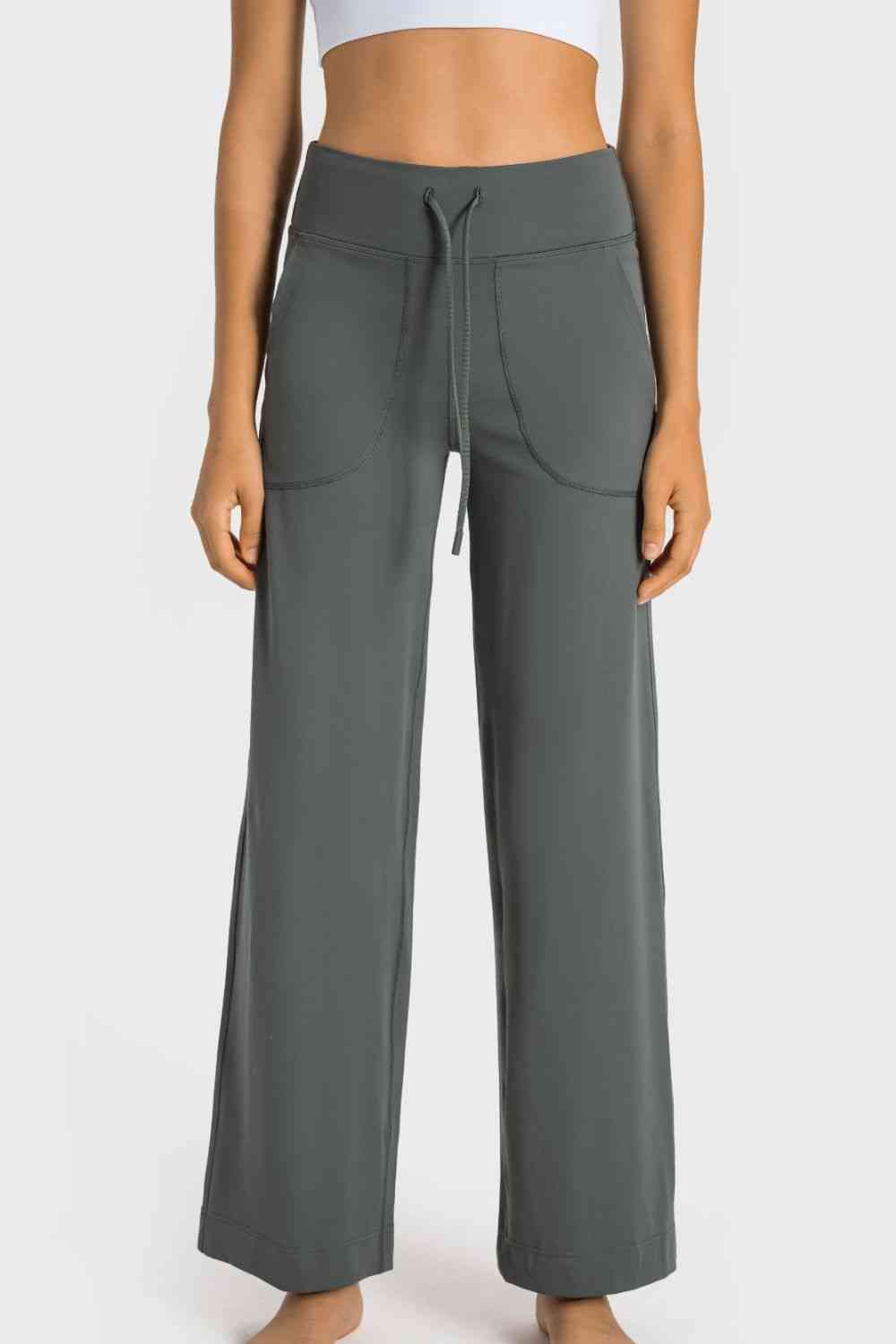 Drawstring Waist Wide Leg Sports Pants with Pockets - Charming Charlie