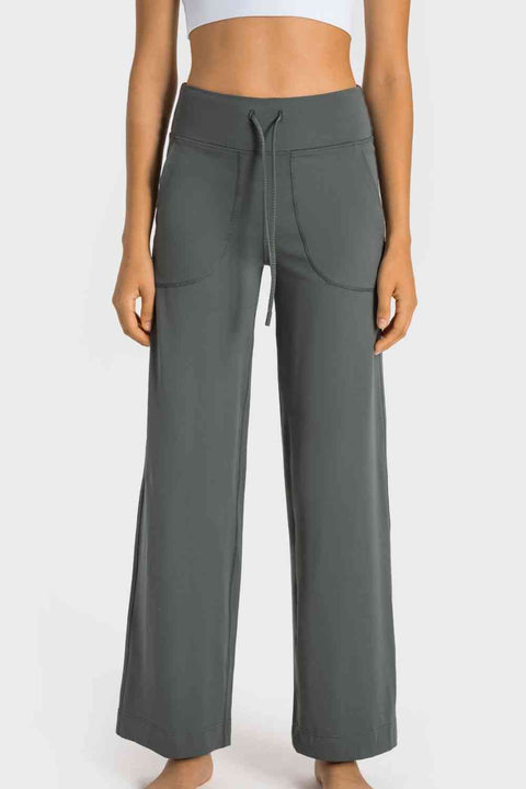 Drawstring Wide Leg Pants with Pockets