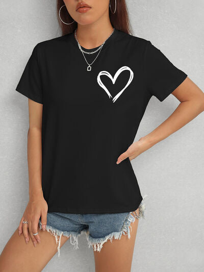 Heart Round Neck Short Sleeve T-Shirt - Charming Charlie