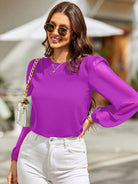 Round Neck Long Sleeve Blouse - Charming Charlie