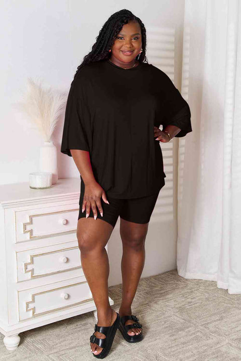 Basic Bae Full Size Soft Rayon Three-Quarter Sleeve Top and Shorts Set main image 0