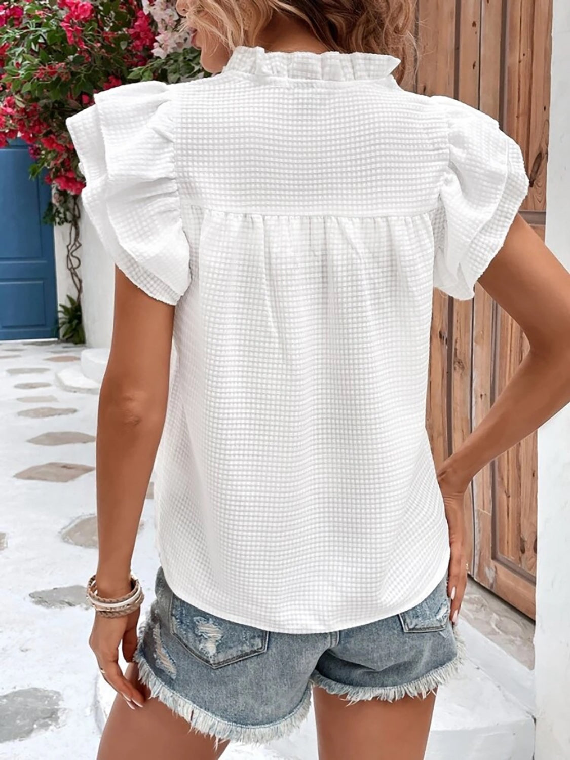 Ruffled Notched Cap Sleeve Blouse – Charming Charlie