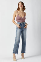 RISEN High Waist Raw Hem Straight Jeans - Charming Charlie