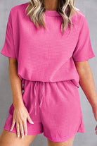 Waffle-Knit Round Neck Top and Shorts Set - Charming Charlie
