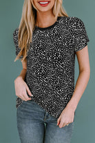 Animal Print Round Neck Short Sleeve T-Shirt - Charming Charlie
