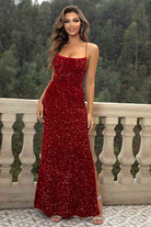 Sequin Backless Split Maxi Dress Wine / S Sequin Backless Split Maxi Dress Wine / S